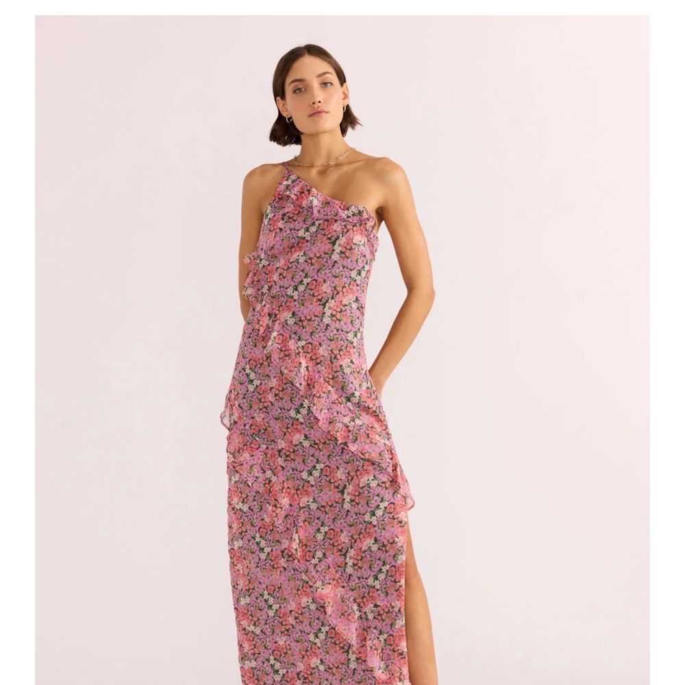 MINKPINK Pink Floral One-Shoulder Dress
